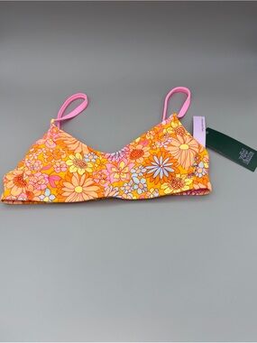 Wild Fable Mod Floral Retro Print Pink-Orange Swim Bikini Top: XS